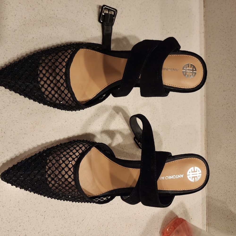 Antonio Melani emme suede mesh rhinestone heels